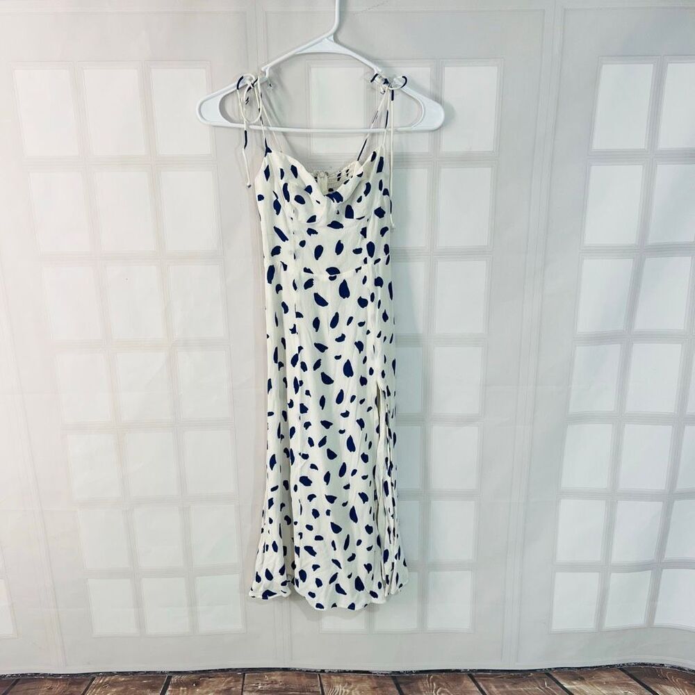 Reformation White Blue Juliette Dalmation Print Sleeveless Smocked Dress Size 0